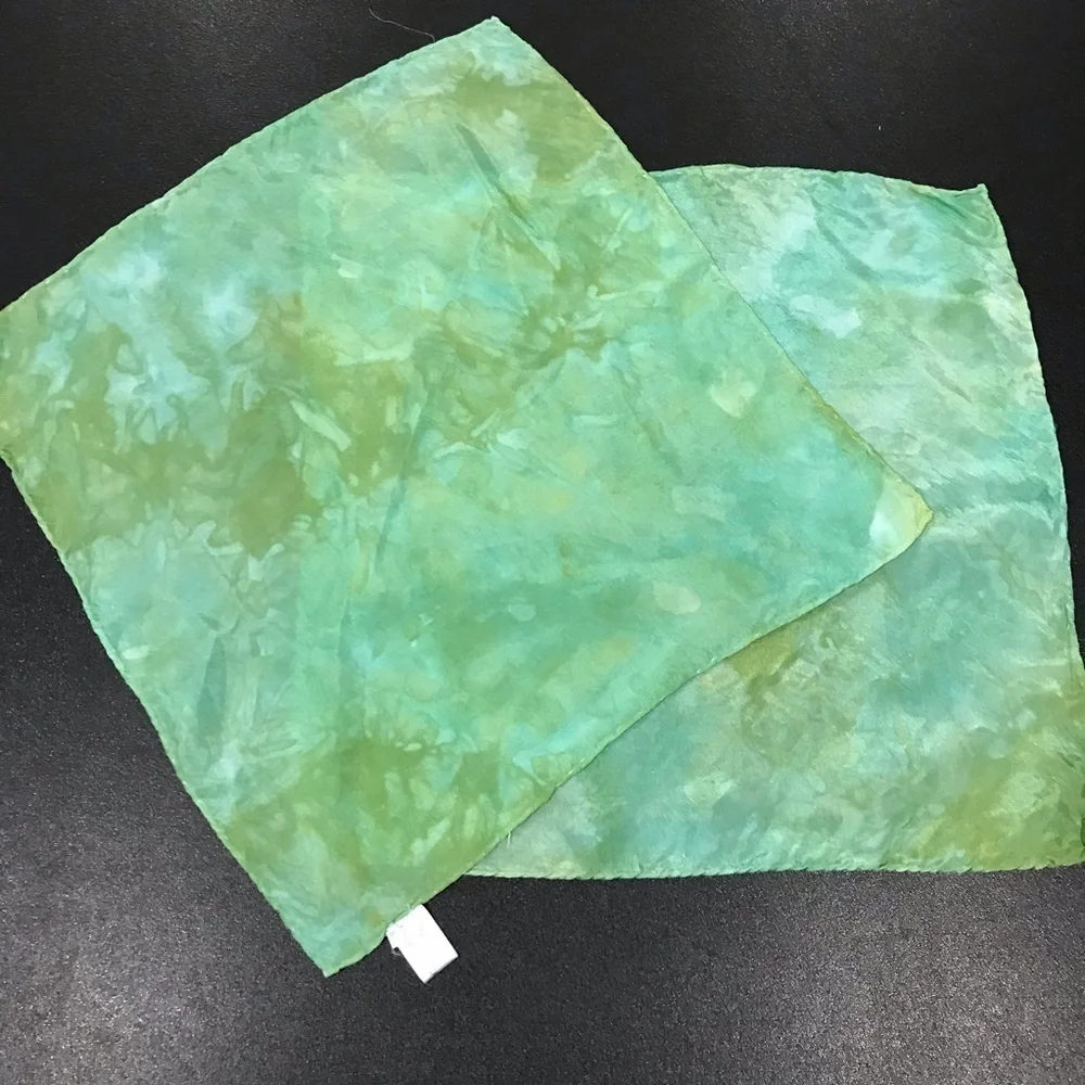 Hand tie dye green immersion dyed silk handkerchiefs